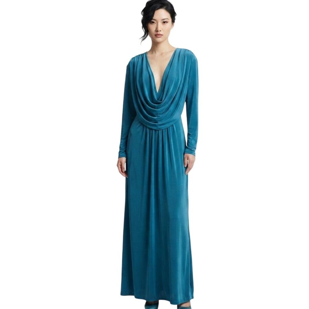 SHEIN Formal Teal Maxi Evening Gown Classic Cowl Neck Flowy Plus Size XL